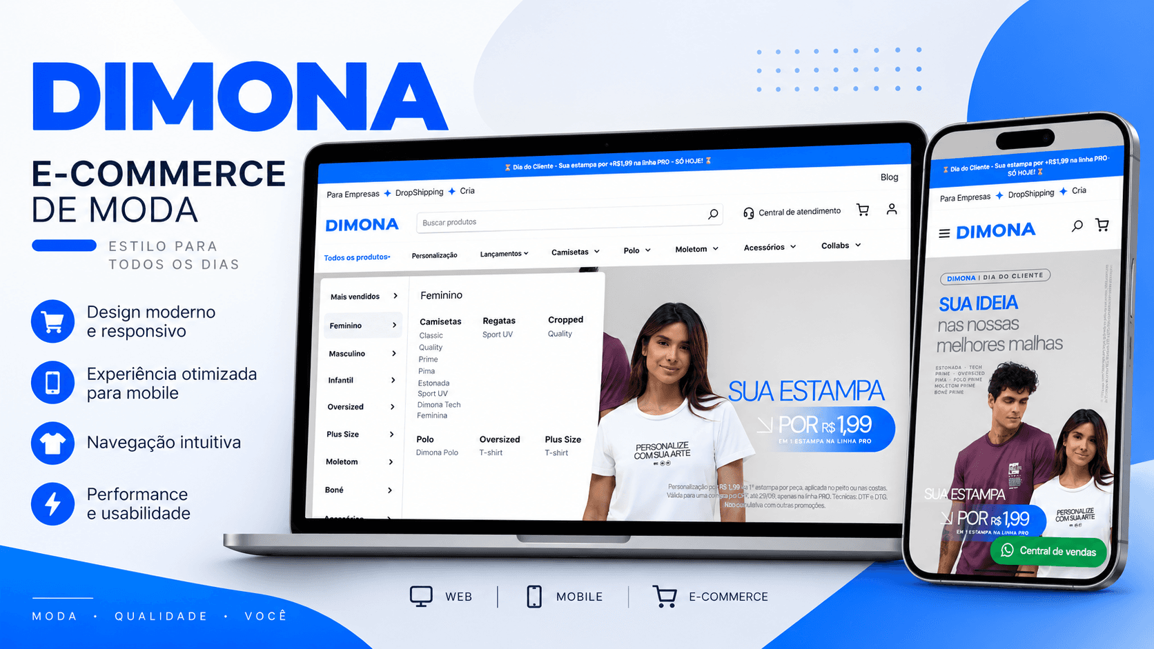 Responsive desktop and mobile Dimona e-commerce storefront